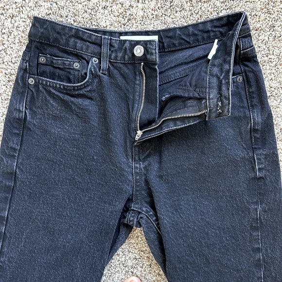 Topshop Black Straight Leg Jeans W 28 L 32 Raw Hem Zip & Button Closure - Picture 5 of 9